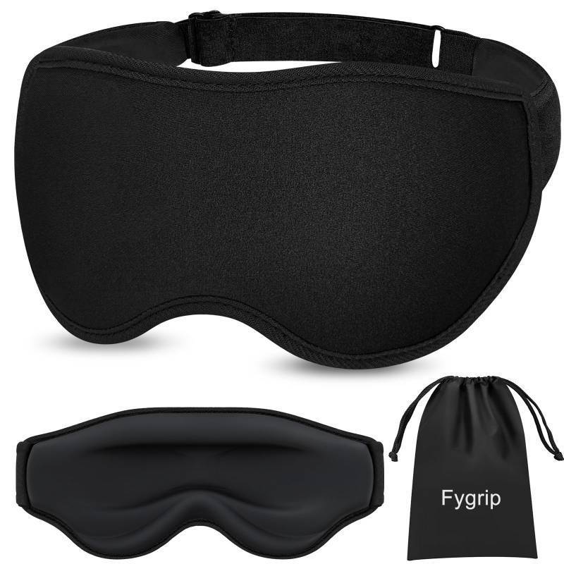 lot 50966 image: Fygrip 3D Eye Mask Sleep Mask for Men & Women, 100% Pressure-Free & Light Block-Out Eye Mask for Sleep with Easy Adjustable Strap, Night Eye Cover for Travel, Black - Retail $7