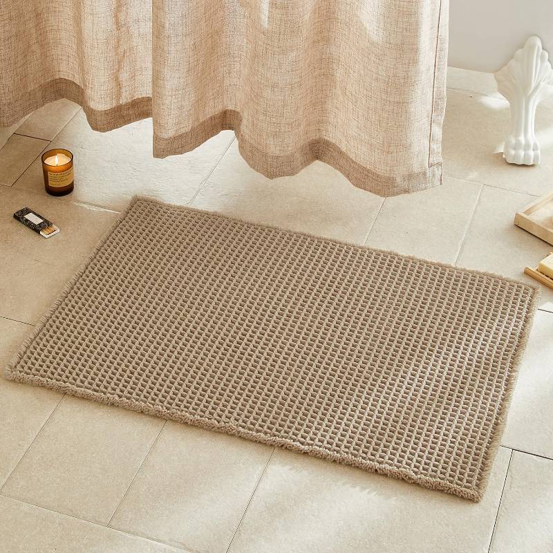 lot 50970 image: TYUU Waffle Bath Mat, Boho Bathroom Rugs Non Slip Washable Super Absorbent Quick Dry Farmhouse Bathroom Decor, 36x24  3 x 2 Khaki - Retail $30