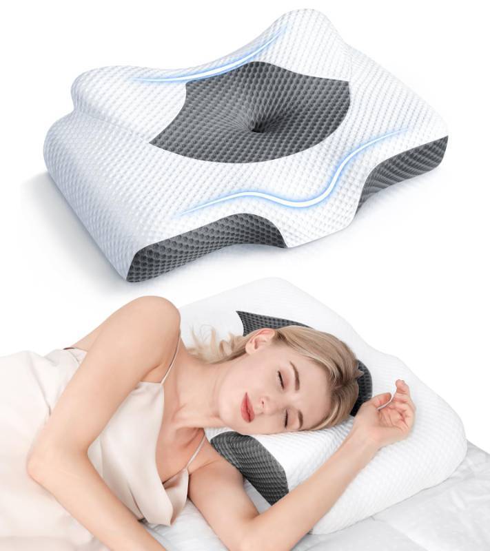 lot 50972 image: Osteo Cervical Pillow for Neck Pain Relief, Hollow Design Odorless Memory Foam Pillows with Cooling Case, Adjustable Orthopedic Bed Pillow for Sleeping, Support for Side Back Sleepers - Retail $70