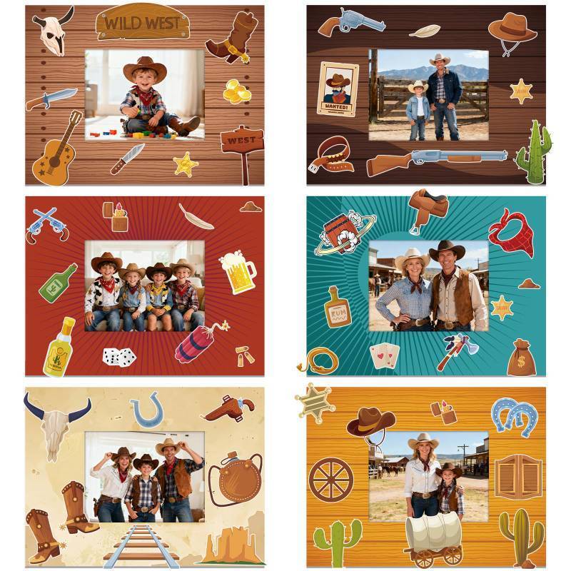 lot 58137 image: Woosytoo 24 Sets Picture Frame Crafts Kits Cowboy Themed DIY Picture Frame with Stickers for Cowboy Rodeo Country Western Baby Shower Birthday Home Classroom Game Bulletin Board Decoration Supplies