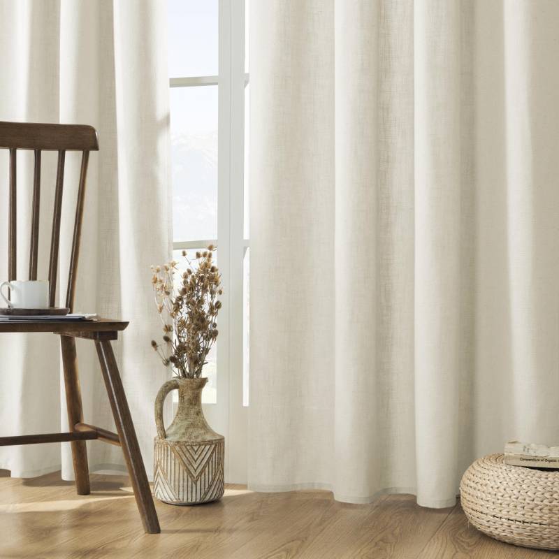 lot 62563 image: Joydeco Linen Curtains for Living Room,Light Filtering Rod Pocket Back Tab Semi Sheer Drapes Window Long Curtains 90 inches Long Ivory - Retail $39