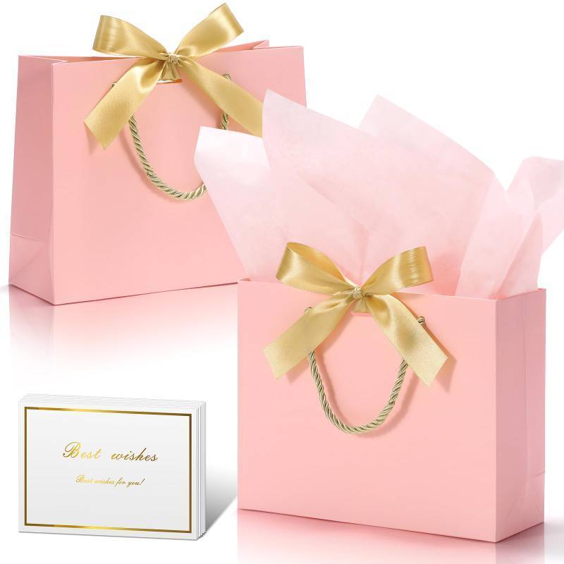 lot 45752 image: DOYIDE 30 Pack Gift Bags Medium Size with Ribbon and Greeting Cards Tissue Paper, 9x7 x3.1  Portable Paper Gift Bag with Handles, Thank You Bags for Wedding Birthday Party Mothers Day Bridal Shower - Retail $25