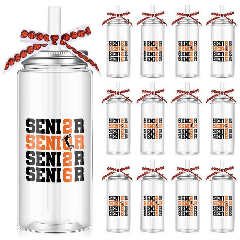 lot 45768 image: Gandeer 12 Pack Class of 2026 Senior Night Gifts 13.5 oz Basketball Plastic Cups with Lids Straws Reusable Water Bottle with Basketball Ribbon Senior 2026 Tumbler Graduation Gift for Team Coach Player - Retail $19