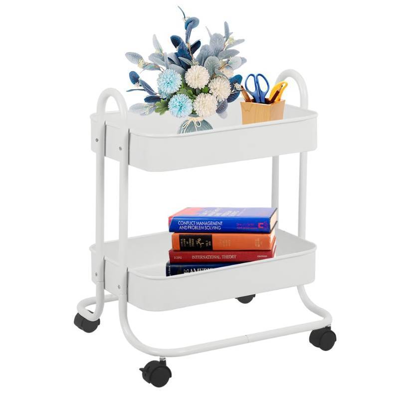 lot 45777 image: Tier Metal Mesh Utility Rolling Cart Storage Organizer with Lockable Wheels for Office Kitchen Living Room Laundry Bathroom White - Retail $26