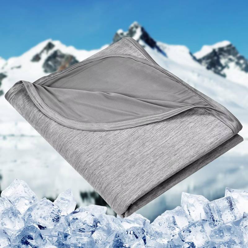 lot 45783 image: HOMFINE Cooling Blanket for Hot Sleepers - Summer Blanket Thin Lightweight Breathable Soft Double Side Enhanced Cooling for Bed Couch Sofa, Keep Cool for Night Sweats (Grey, 60 x 80 inches) - Retail $63