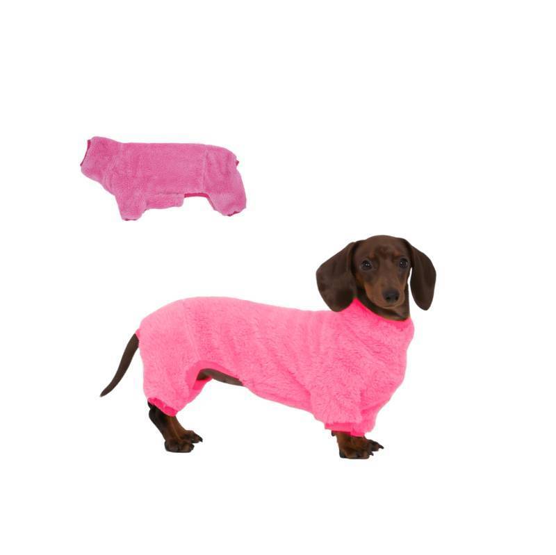 lot 45792 image: Dachshund Dog Fleece Jumpsuit Turtleneck Sweater, Suitable for Dachshunds, Winter Soft Cozy Dog Pajamas Clothes (Neon Pink, Large) - Retail $27