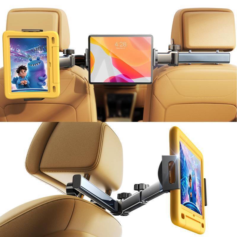 lot 45810 image: LISEN for iPad Holder Car Road Trip Travel Essentials Activities for Toddler Kids Gifts, Car Accessories for Women Interior Men Truck 3in1 Tablet Holder Back Seat Car Camping Headrest Organizer - Retail $16