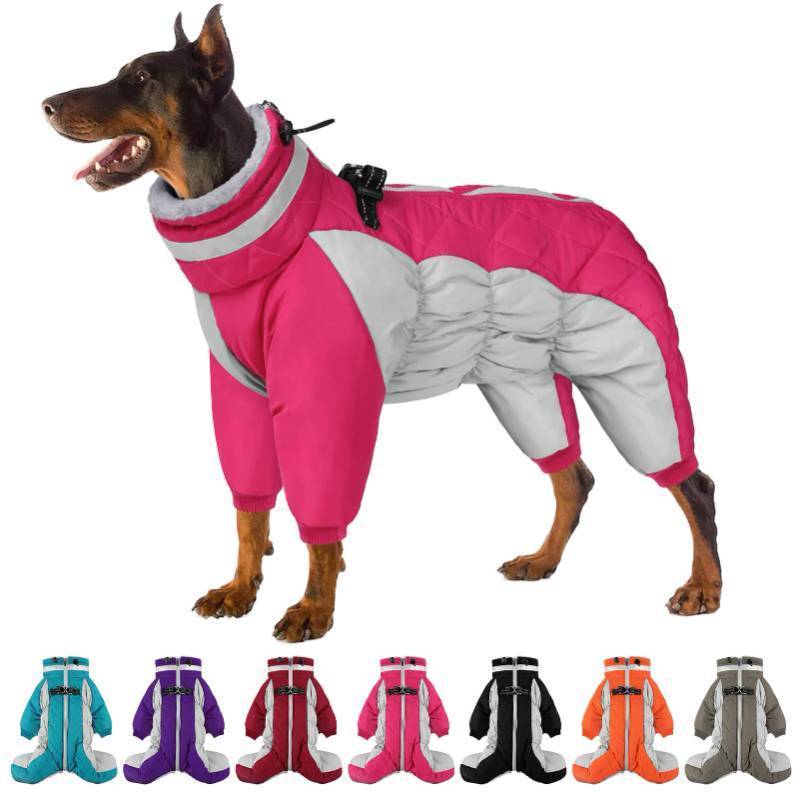 lot 45826 image: SUNFURA Full Body Dog Coat - Warm Fleece Jacket for Large Dogs, Turtleneck Winter Coats with Harness, Reflective Dog Snowsuit Windproof Puffer Jackets with Legs for Weimaraner, Hot Pink XL - Retail $57