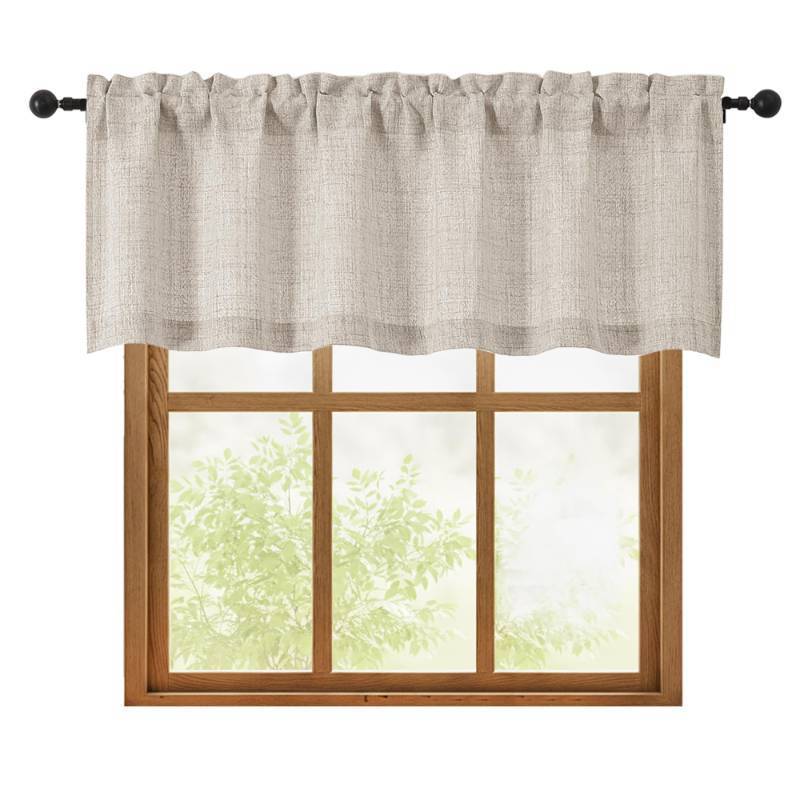 lot 45827 image: OWENIE Linen Valances for Windows 1 Pcs 18 Inch Length, Light Filtering Textured Short Small Valance Curtains for Bathroom Basement Living Room Bedroom, Half Window Curtains Over Sink, 60 W by 18  L - Retail $9