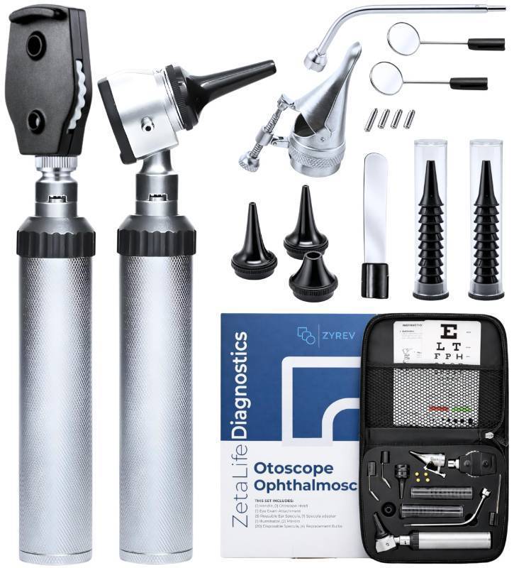 lot 45841 image: Zyrev Otoscope Oph Diagnostic Set - 36 Piece Medical and Nursing Student Otoscope,Opthalmoscope Diagnostic Kit - with Leather Case for Educational and Professional Settings (Regular) - Retail $57