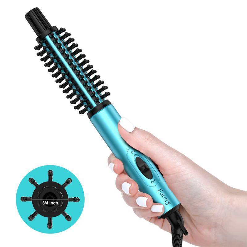lot 45866 image: Farery Mini Thermal Brush, Curling Iron 34 Inch, Heated Round Brush for Volumizing and Small Curls, Travel Size Hot Brush for Short & Thin Hair, Dual Voltage, One Heat, Touch-ups, Blue - Retail $27