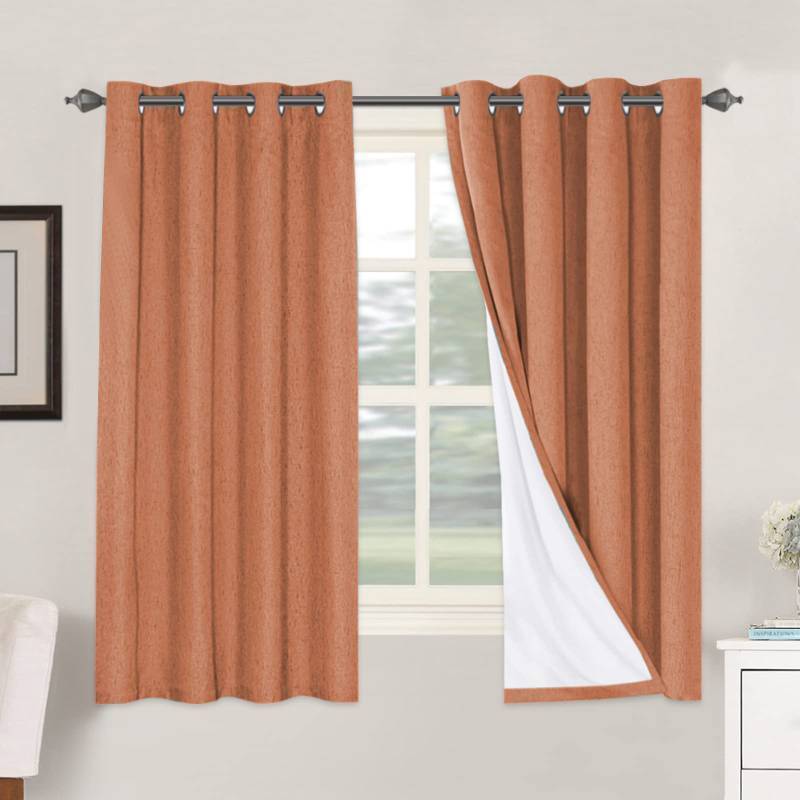 lot 49919 image: H.VERSAILTEX 100% Blackout Curtains for Bedroom Thermal Insulated Linen Textured Curtains Heat and Full Light Blocking Drapes Living Room Curtains 2 Panel Sets, Orange, 52x63 Inch - Retail $41