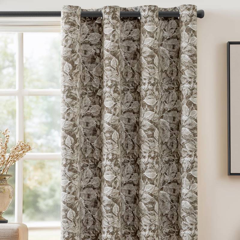 lot 49920 image: ChrisDowa Brown Blackout Curtains 90 Inches Long 2 Panels for Bedroom Living Room,Flower Patterned Room Darkening Thermal Insulated Soundproof Grommet Window Treatments Drapes,52X90 - Retail $43