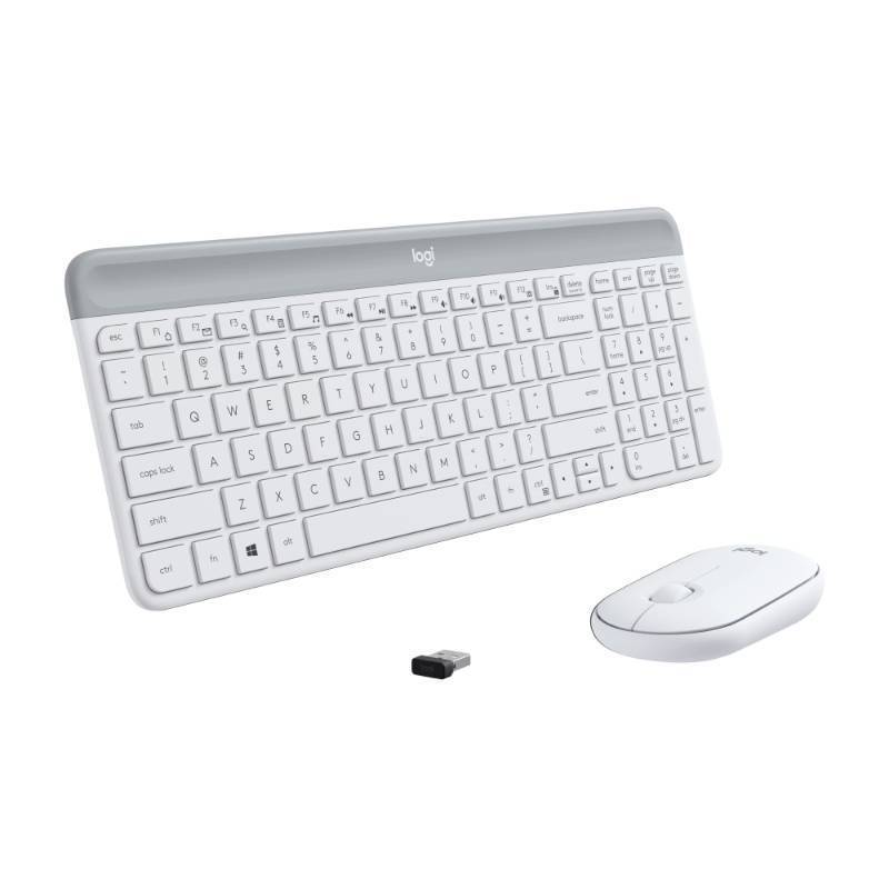 lot 50819 image: Logitech MK470 Slim Wireless Keyboard  - Modern Compact Layout, Ultra Quiet, 2.4 GHz USB Receiver, Plug n Play Connectivity, Compatible with Windows - Off White MOUSE NOT INCLUDED - Retail $40