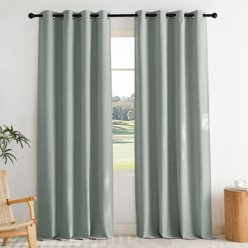 lot 61562 image: NICETOWN Full Shade Faux Linen Curtains 96 Long for Living Room, Pair of Energy Smart & Noise Blocking Blackout Shield, Thermal Insulated Window Dressing Crisp Fabric, Sage Green - Retail $43