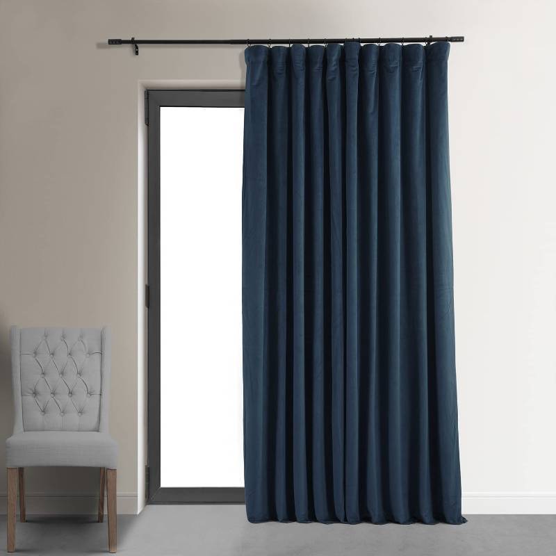lot 61581 image: HPD Half Price Drapes Signature Velvet Thermal Blackout Curtains for Living Room 84 Inch Long (1 Panel) Rod Pocket Insulated Blackout Curtains for Bedroom Window Curtains, 100W x 84L, Midnight Blue