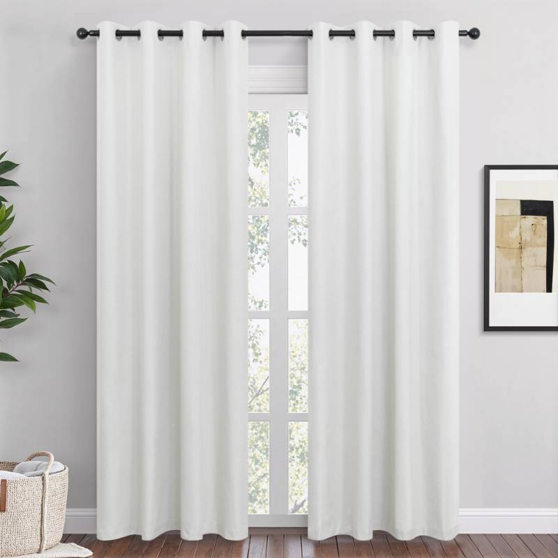lot 61586 image: QmQmok Off White Linen Blackout Curtains 96 Inch Length 2 Panels Set for Bedroom Living Room Grommet 100% Black Out Linen Drapes Room Darkening Window Curtains 96 Inches Long Cream Ivory Beige - Retail $41