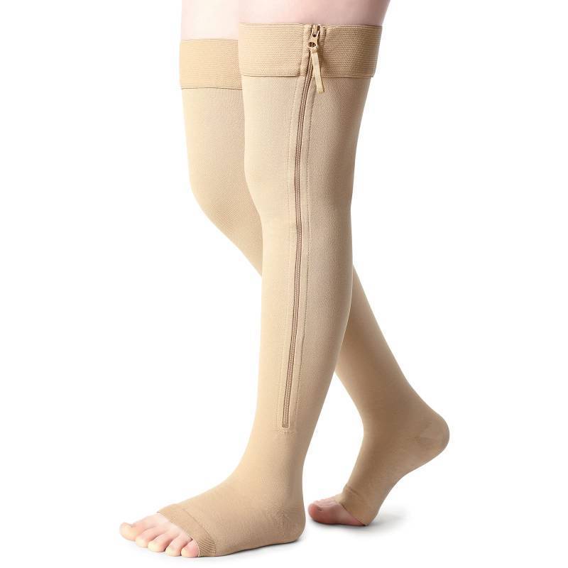 lot 61622 image: Newcotte Compression Socks with Zipper for Women Thigh High Compression Stockings 20-30mmhg Support Socks for Women Men (XL) - Retail $31