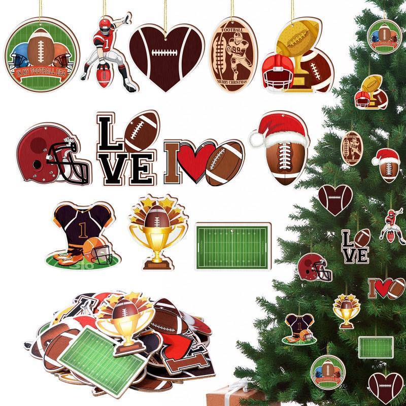 lot 61635 image: Chunful 36 Pcs Football Ornaments Wooden Football Ornament for Tree Bulk Hanging Tree Decorations DIY Crafts Sports Lover Gifts for Sport Game Day Party Supplies - Retail $10