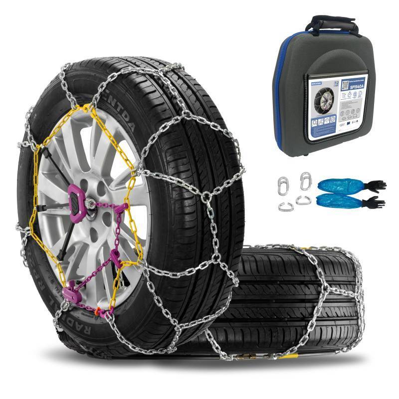 lot 62547 image: SNOCATENA Auto Tightening Snow Chains for Car Quick Fit, Easy Installation, Reusable Universal Tire Chains for Winter Emergency Traction (Set of 2) - Retail $73