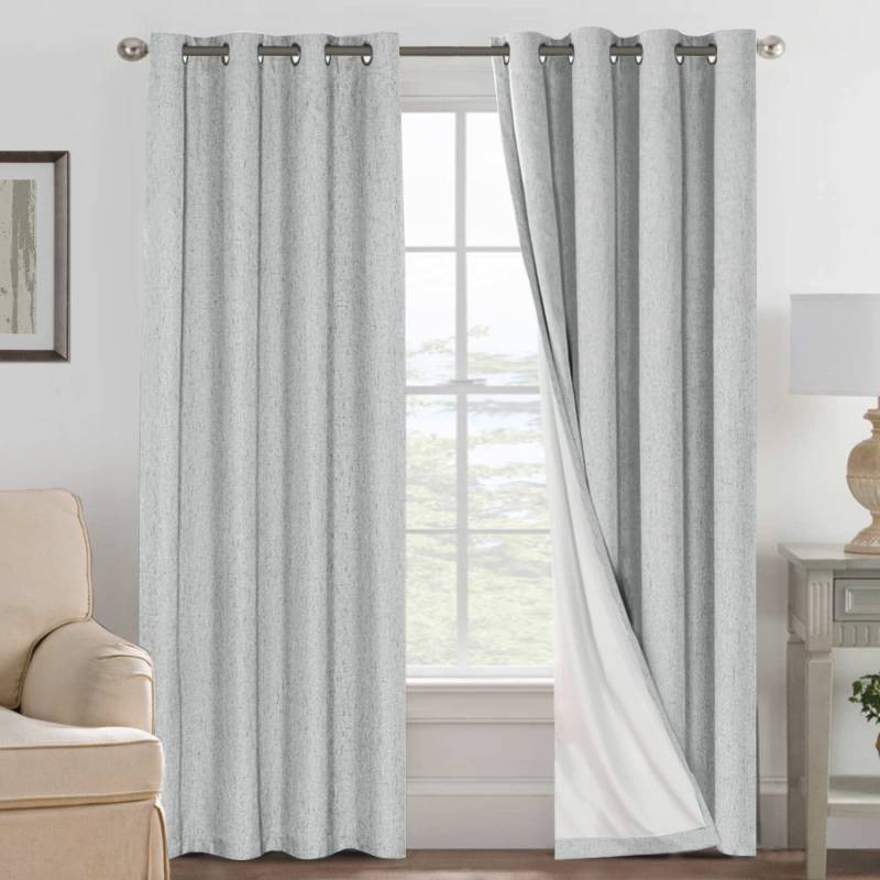 lot 49570 image: H.VERSAILTEX 100% Blackout Curtains for Bedroom, Thermal Insulated Linen Textured Curtains Heat and Full Light Blocking Drapes Living Room Curtains 2 Panel Sets, Glacier Gray, 52x84 Inch - Retail $46