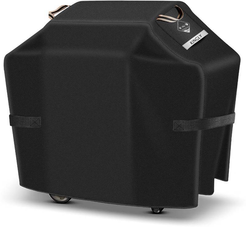 lot 23563 image: KINGLY Heavy Duty 60 Inch Grill Cover for Outdoor Grill,600D Waterproof Fade Resistant 60 Inch BBQ Gas Grill Cover for Weber Outdoor Grill with Strap,Barbecue Cover for Weber Char-Broil Nexgrill,etc - Retail $26