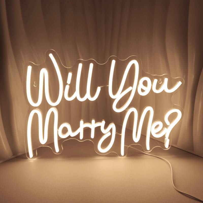 lot 50673 image: Will You Marry Me Neon Signs for Wall Decor Warm White LED Light Sign for Room Decor Light Up Sign for Birthday Party Wedding Decoration USB Powered (16.5 x 11.4 Inches) - Retail $43