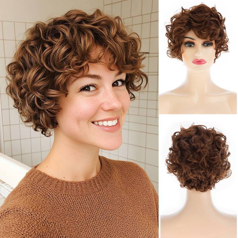 lot 50728 image: Baruisi Short Curly Dark Orange Wigs for Women Natural Looking Synthetic Cosplay Hair Wig - Retail $21