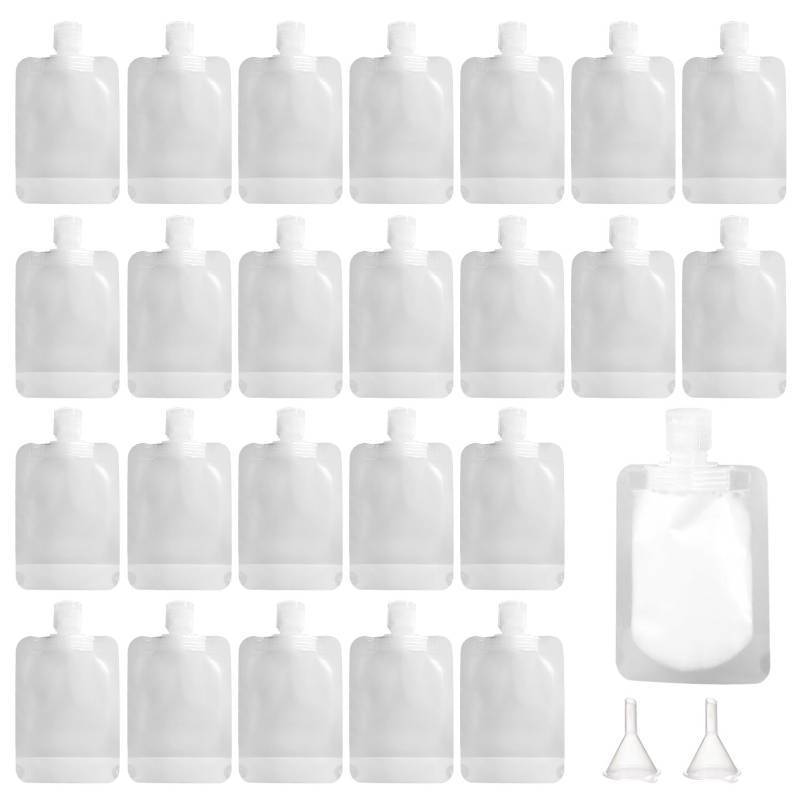 lot 40819 image: Travel Pouches, Limso 10Pcs 100ml Refillable Empty Squeeze Pouch, Travel Size Portable Containers, Stand Up Pouch for ToiletryShampoo Conditioner Lotion Soap Liquids - Retail $8