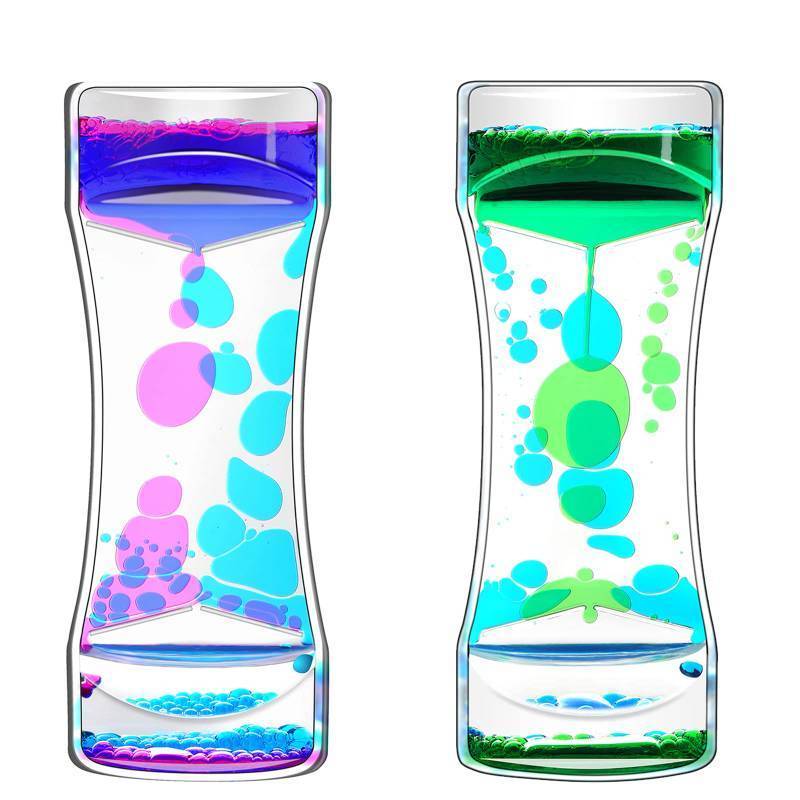 lot 40867 image: FKYTION Liquid Motion Bubbler Timer Pack of 2 Great Desktop Colorful Hourglass Liquid Bubbler Small Calming Relaxing Toys Sensory Anxiety Autism ADHD Fidget Toys - Retail $11