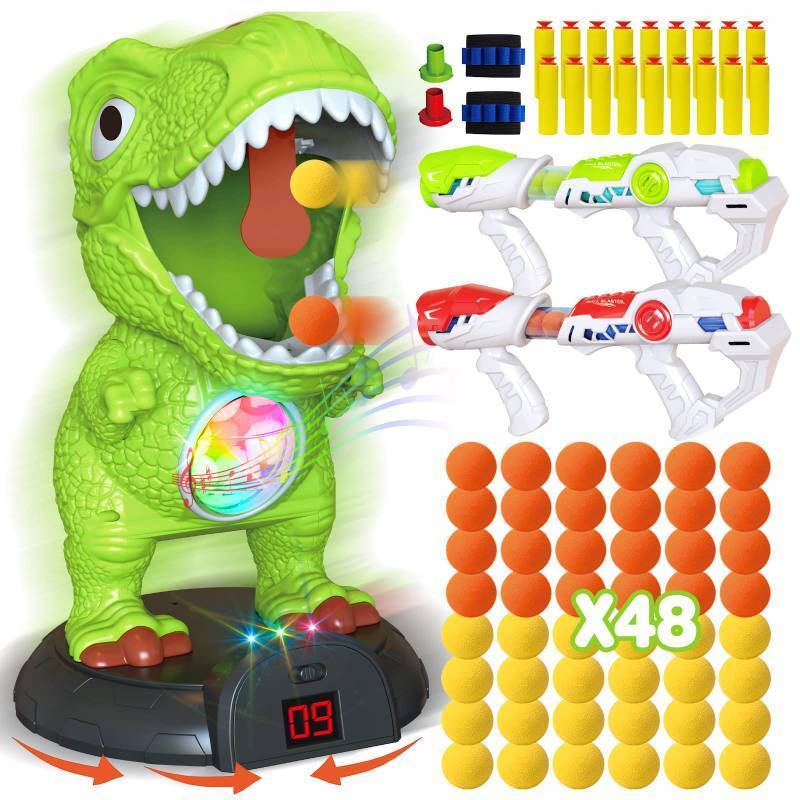 lot 22540 image: Moveable Dinosaur Shooting Game Toy, KPPIT Shooting Target for Kids with 2 Air Toy Guns,LCD Score Record,Electronic Target,Dinosaur Shooting Toy for Boys Kids 5 6 7 8 Year Old Christmas Birthday Gift - Retail $28