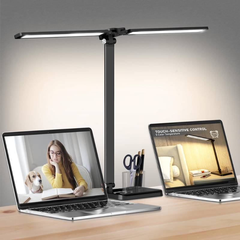 lot 50340 image: Dimmable LED Desk Lamp with USB Charging Port, 50 Lighting Modes Dual Swing Arm Architect Table Lamp Light Desk Lamp for Home Office Dorm Piano Nail - Retail $24