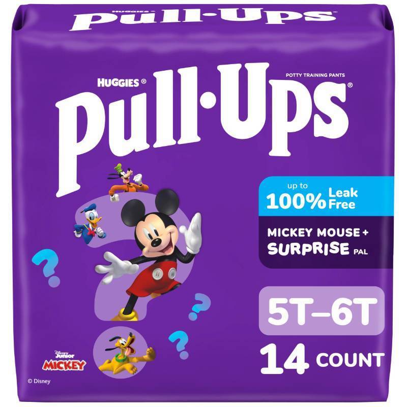 lot 59986 image: Pull-Ups Boys Potty Training Pants, Size 5T-6T Training Underwear (46 lbs), 14 Count - Retail $10