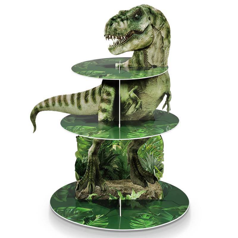 lot 40965 image: Dinosaur Cupcake Stand Party Decorations Dinosaur Theme Cupcake Holder Decorations Dino Dessert Tower for Kids Dino Jungle Theme Party Birthday Supplies(Realistic) - Retail $10