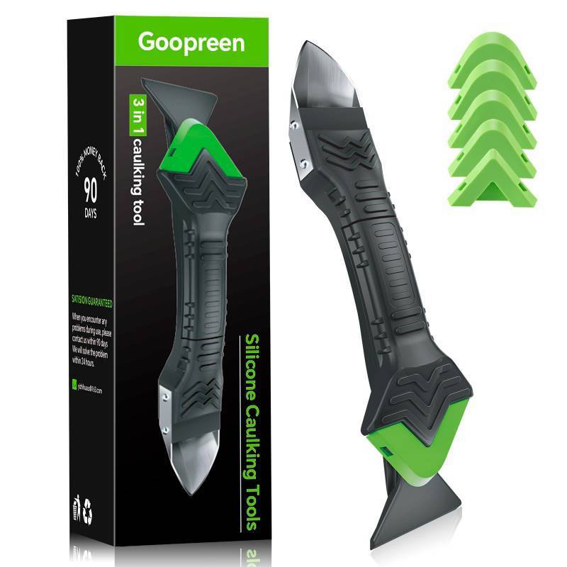 lot 40986 image: Silicone Caulking Tool Kit-Stainless Steel Caulk Remover Tool,Caulk Finishing Tool of 6 Silicone Pads,Caulk Tool Set for Kitchen Bathroom Tile Shower Window 3 in 1 - Retail $15