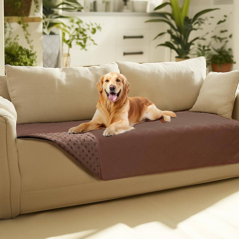 lot 44504 image: Luciphia 100% Waterproof Couch Cover Blanket for Dogs Anti-Slip Pet Couch Protector Sofa Mat Puppy Cat Blanket with Non-Slip Bottom, Coffee Brown, 30x70 Inch - Retail $13