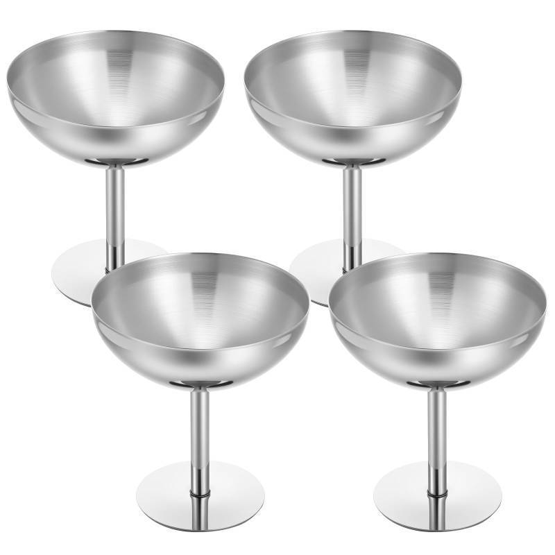 lot 58531 image: JOUTYFOR 4Pcs Ice Cream Cup, Stainless Steel Serving Dessert Bowls Cups Sauce Bowls Mini Round Footed Yogurt Snack Candy Cups for Salad Fruit Pudding Christmas Party - Retail $25