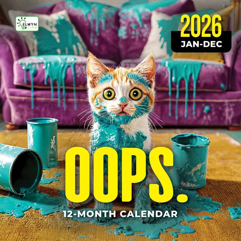 lot 41206 image: Wall Calendar, Funny Cat Funny Dog Wall Calendar 12 Month Planner Big Large Animal Calendar for Office, Desk & Kids, Cute Pet Gag Gift, Hanging Family Calendar 2026, 11.75 x 11.75 (OOPS) 2026 - Retail $10