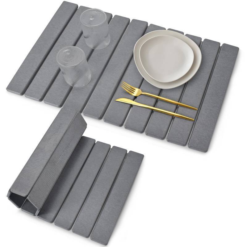 lot 22493 image: Stone Dish Drying Mat for Kitchen Counter Collapsible 24(L)x16 (W) Super Absorbent Diatomaceous Earth Dish Drying Mat, Grey Kitchen Counter Mats for Dishes ,Bottles, Cups, Match Any Countertop - Retail $26