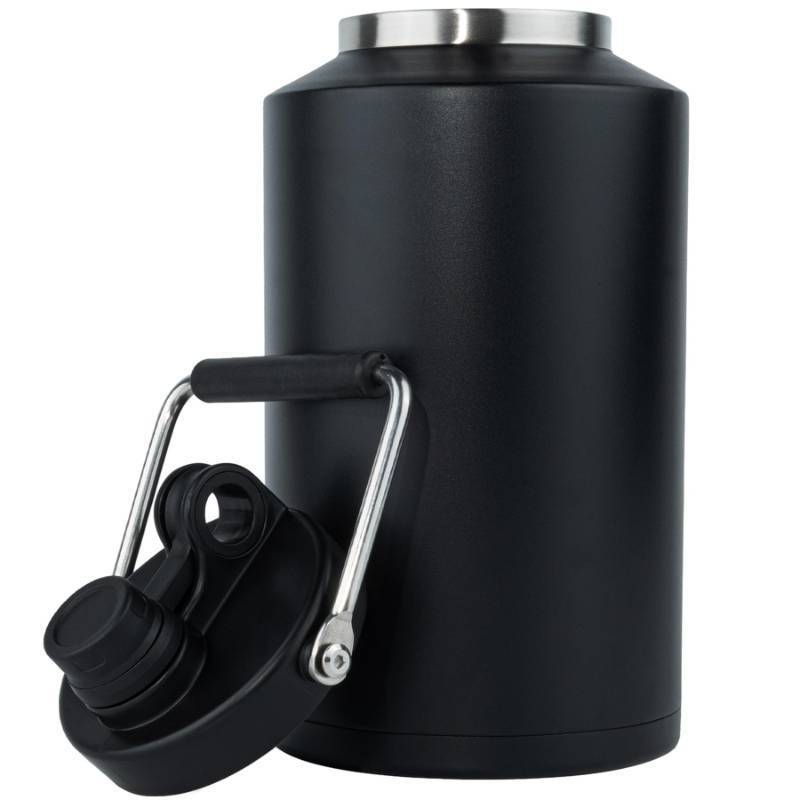 lot 50973 image: Kerilyn Insulated Gallon Jug with Handle, One Gallon, 128oz Stainless Steel, Large Double Vacuum Water Bottle for Hot & Cold Drinks, Wide Mouth, Sweat Proof, Great for Travel, Camping, Black - Retail $36