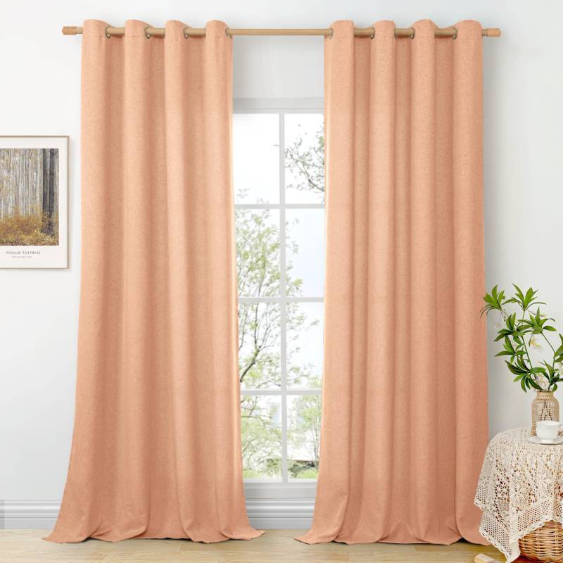 lot 50305 image: BGment Peach Linen Curtains for Living Room 90 Inch Length 2 Panels Set, Spring Country Rustic Window Drapes Textured Light Filtering for Bedroom Laundry Privacy Decor, Each 52 Inch Wide - Retail $32