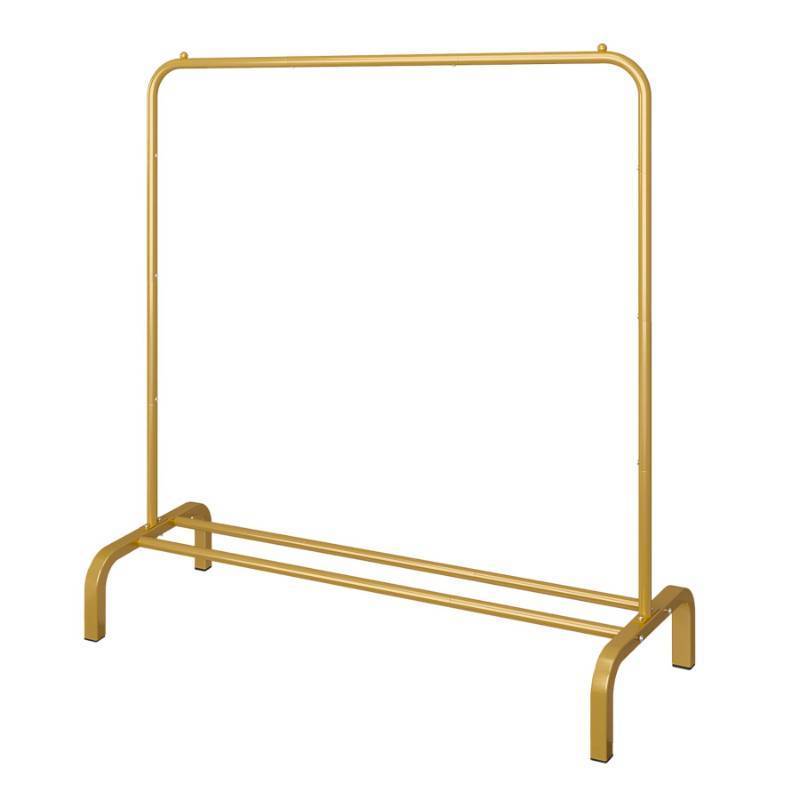 lot 50713 image: JIUYOTREE Metal 43.3 Inches Garment Rack with Bottom Shelf Clothing Rack for Hanging Clothes Coats Skirts Shirts Sweaters Gold - Retail $22