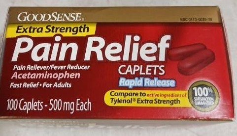 lot 33508 image: Rapid Release Pain Relief, Acetaminophen Caplets 500 mg, Extra Strength Pain