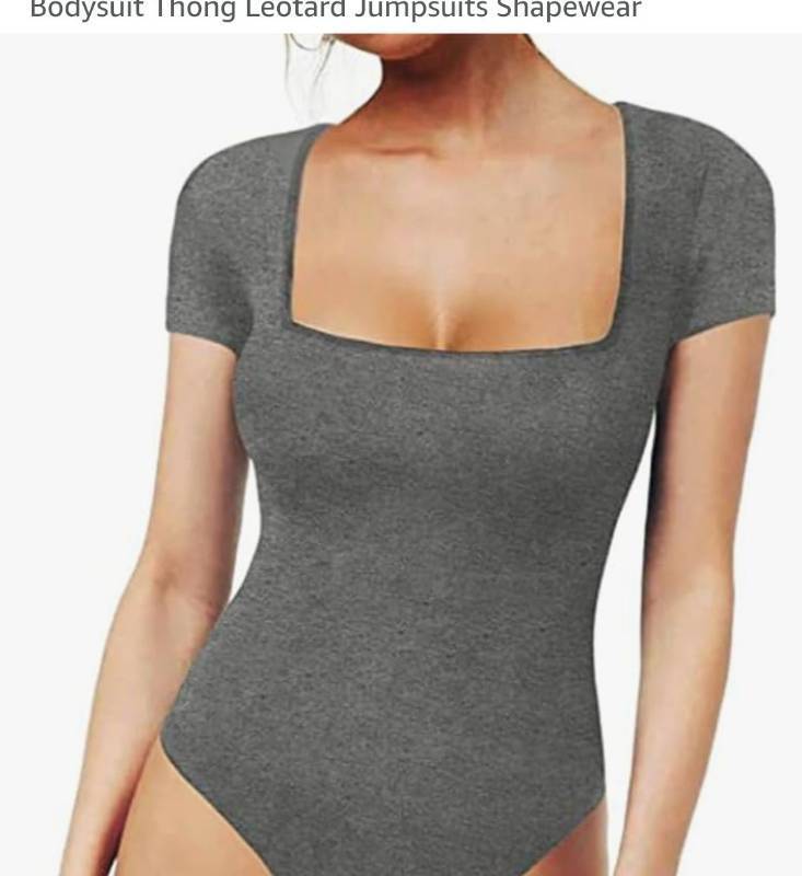lot 38723 image: MANGOPOP Square Neck Short Sleeve Grey Bodysuit Size Large