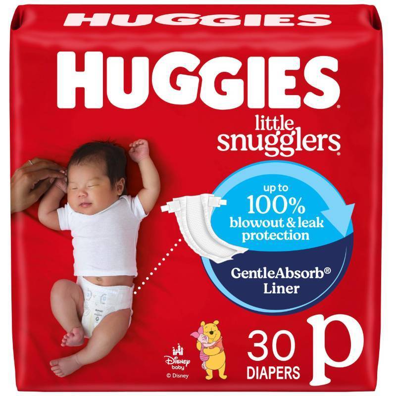 lot 50574 image: Huggies Newborn Diapers, Little Snugglers Baby Diapers, Size Preemie (up to 6 lbs), 30 Count - Retail $17