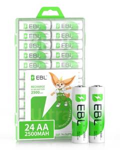 lot 32094 image: EBL AA Rechargeable Batteries 1.2V 2500mAh High Performance Pre-Charged AA Batteries - 20 Pack - Retail $33