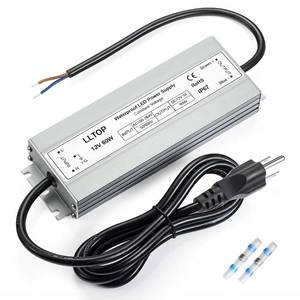 lot 32095 image: LLTOP LED Driver 60 Watts Waterproof IP67 Power Supply AC100-264V to 12V DC 5A Low Voltage Transformer Ultra Thin Adapter for Outdoor LED Lights, Computer Project - Retail $24