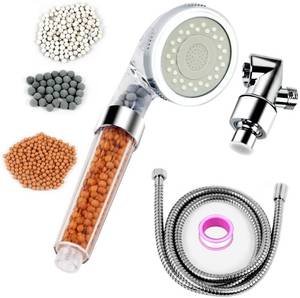 lot 32107 image: High Pressure Filter Shower Head With Replacement Hose And Bracket, 3 Mode Function Spray, Water Saving shower For Best Shower Experience, Rain Handheld Showerhead For Dry Hair & Skin - Retail $20