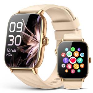 lot 32120 image: Kriutefy Smart Watches Fitness Tracker for Women Men with Step Counter, Sleep Calorie Monitor, Pedometer, IP68 Waterproof, Smartwatch with 120 Sports for iPhone Android (Gold) - Retail $19