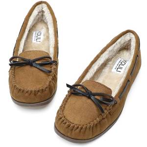 lot 32124 image: KOLILI Moccasins Slippers for Women Faux Fur House Shoes Warn Winter Slip on Loafers for IndoorOutdoor Cognac9 M US - Retail $31